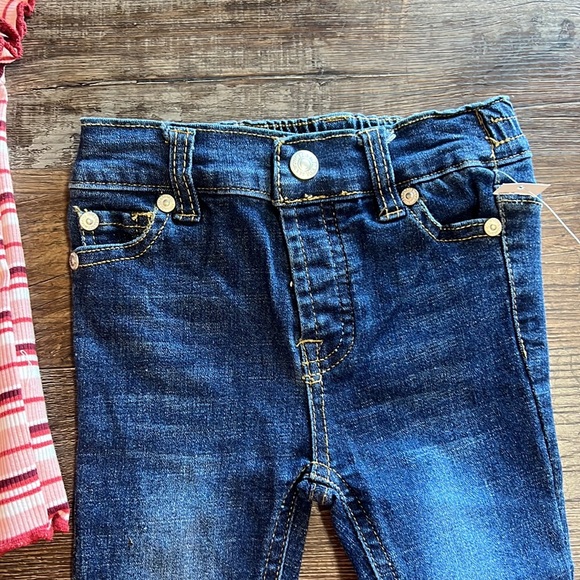 7 FOR ALL MANKIND | pink/wine striped ribbed S/S knit top & skinny jeans - Picture 2 of 4